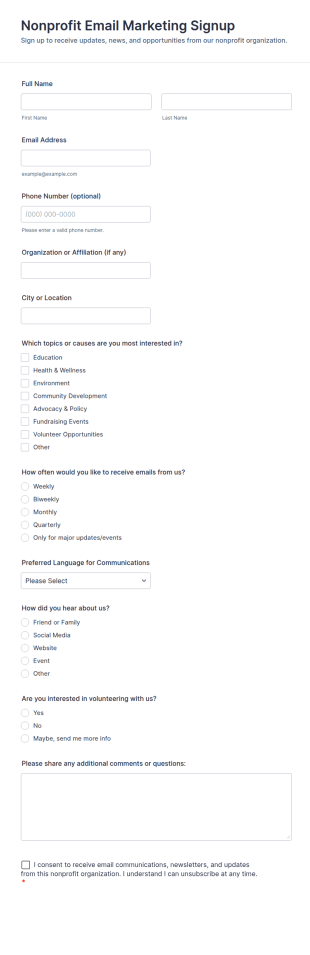 Nonprofit Email Marketing Signup Form Template