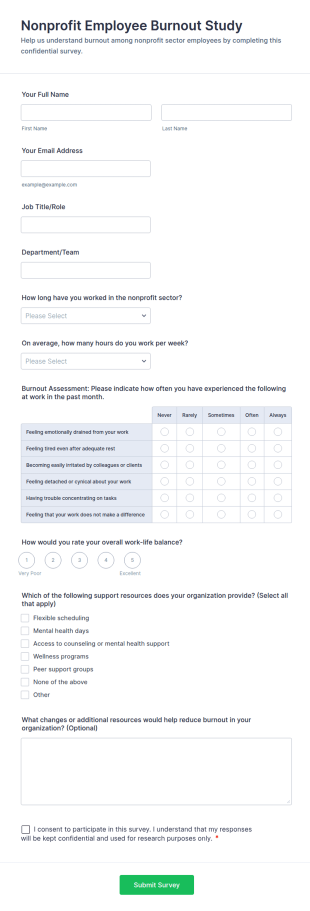 Nonprofit Employee Burnout Study Form Template