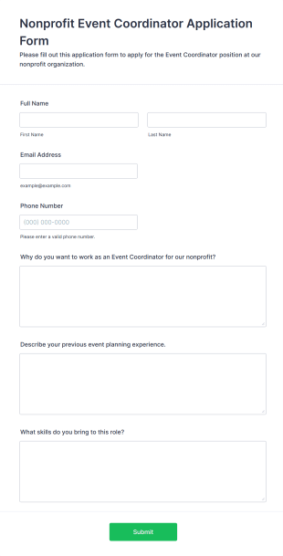 Nonprofit Event Coordinator Application Form Template