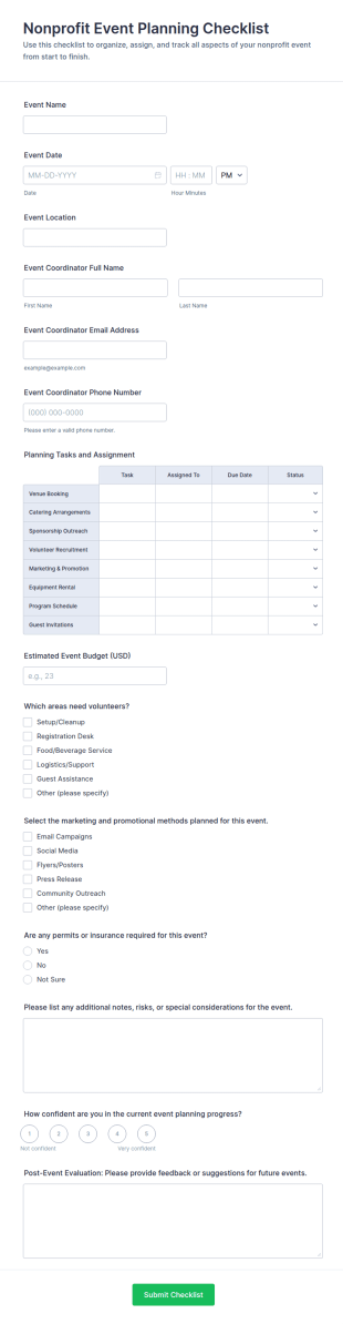 Nonprofit Event Planning Checklist Form Template