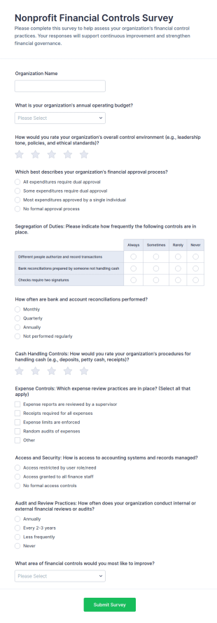 Nonprofit Financial Controls Survey Form Template
