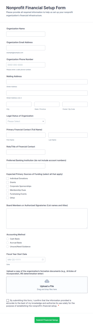 Nonprofit Financial Setup Form Template