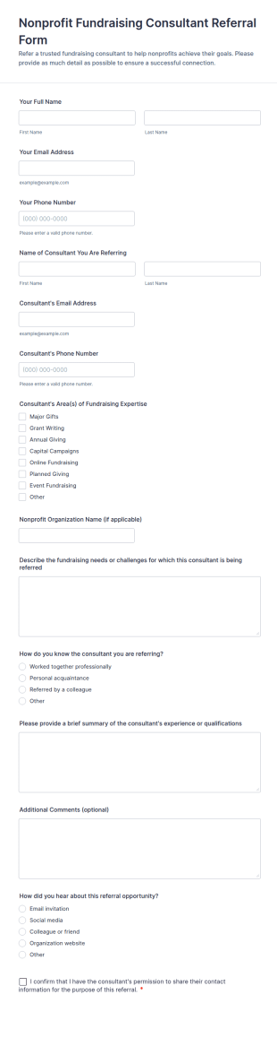 Nonprofit Fundraising Consultant Referral Form Template