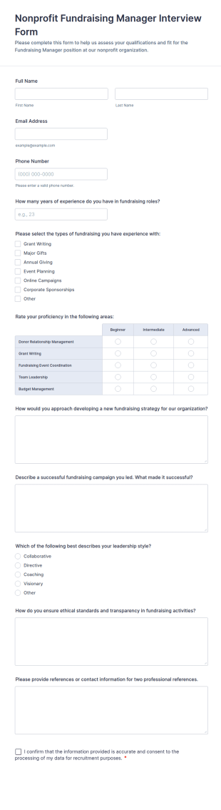 Nonprofit Fundraising Manager Interview Form Template