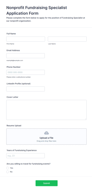 Nonprofit Fundraising Specialist Application Form Form Template
