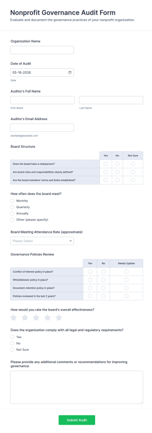 Nonprofit Governance Audit Form Template