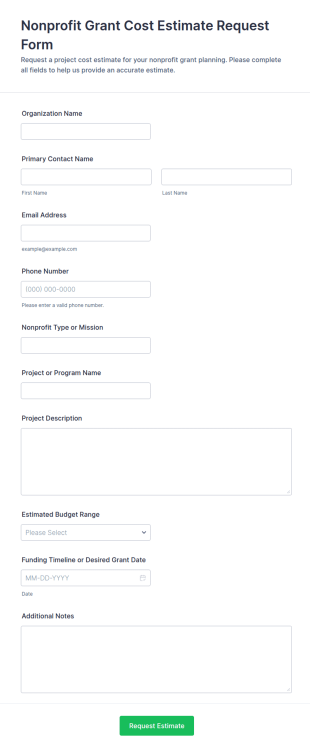 Nonprofit Grant Cost Estimate Request Form Template