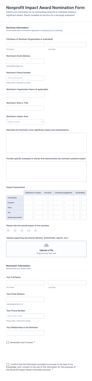 Nonprofit Impact Award Nomination Form Template