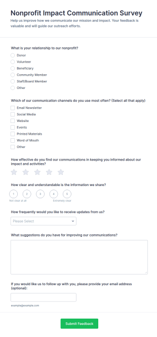 Nonprofit Impact Communication Survey Form Template