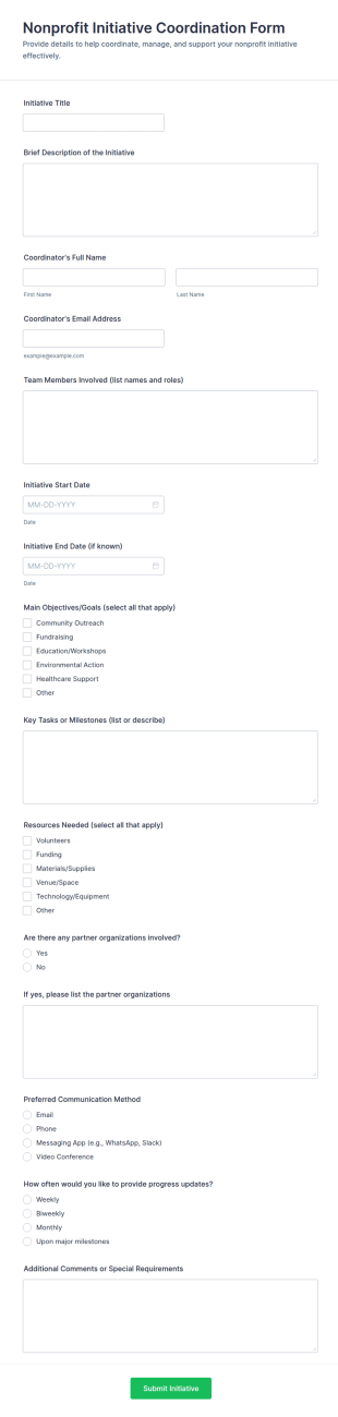 Nonprofit Initiative Coordination Form Template