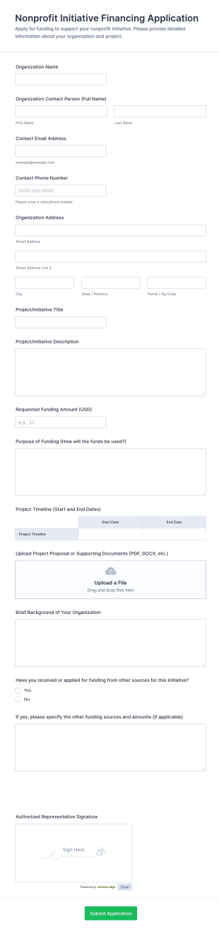 Nonprofit Initiative Financing Application Form Template