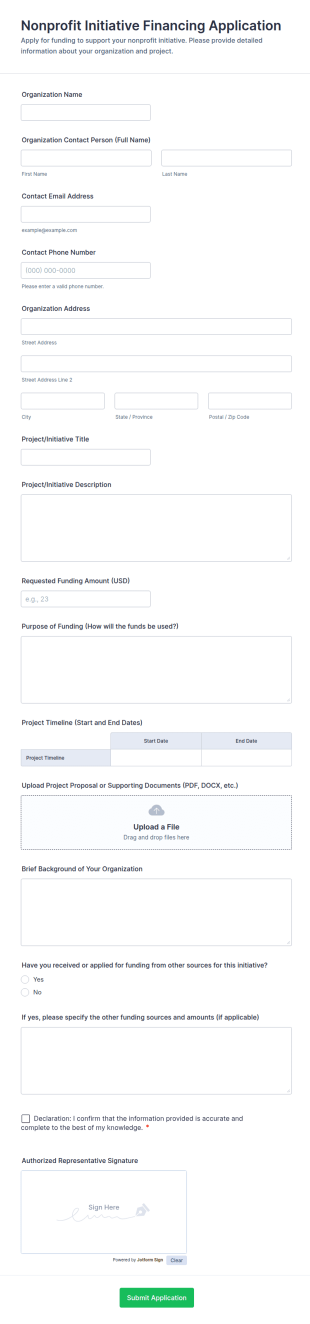 Nonprofit Initiative Financing Application Form Template