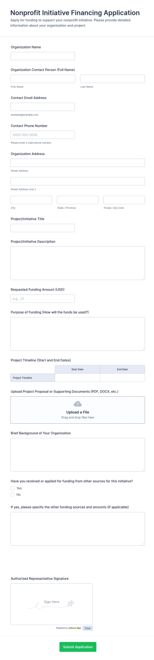 Nonprofit Initiative Financing Application Form Template