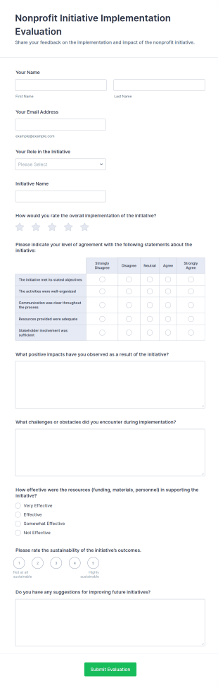 Nonprofit Initiative Implementation Evaluation Form Template