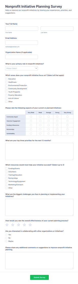Nonprofit Initiative Planning Survey Form Template