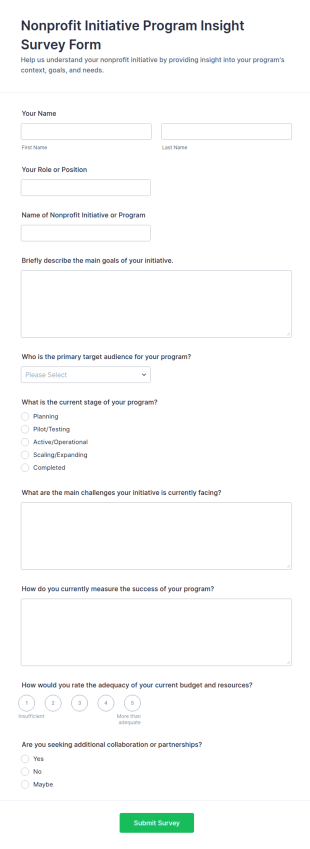 Nonprofit Initiative Program Insight Survey Form Template