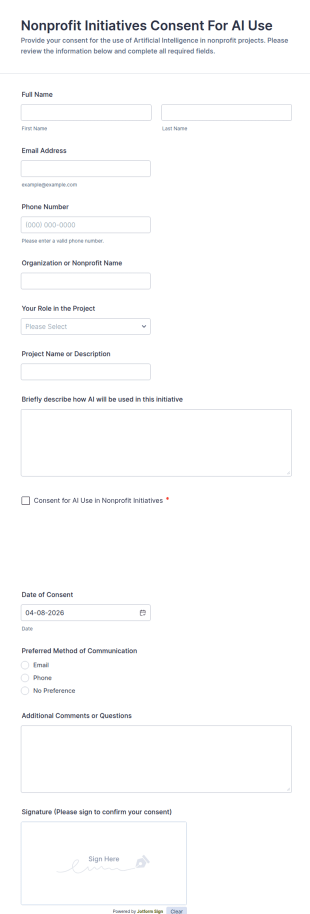 Nonprofit Initiatives Consent For AI Use Form Template