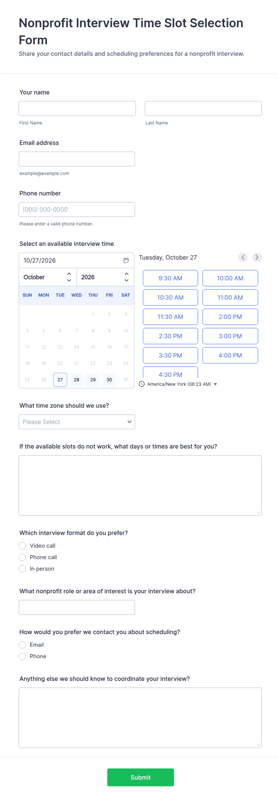 Nonprofit Interview Time Slot Selection Form Template | Jotform