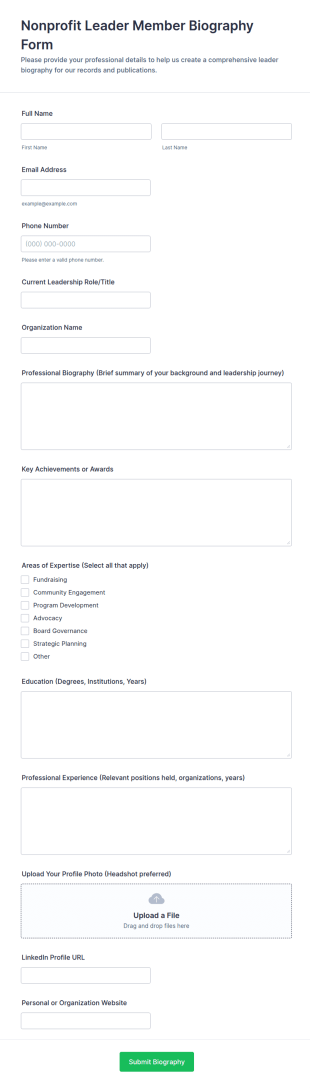 Nonprofit Leader Member Biography Form Template