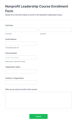 Nonprofit Leadership Course Enrollment Form Template