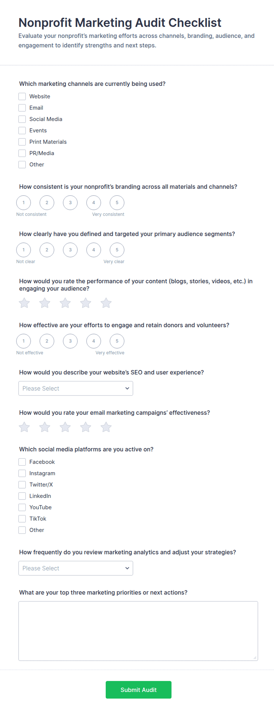 Nonprofit Marketing Audit Checklist Form Template | Jotform