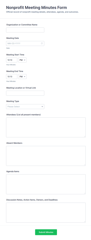 Nonprofit Meeting Minutes Form Template