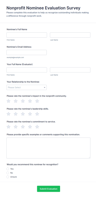 Nonprofit Nominee Evaluation Survey Form Template