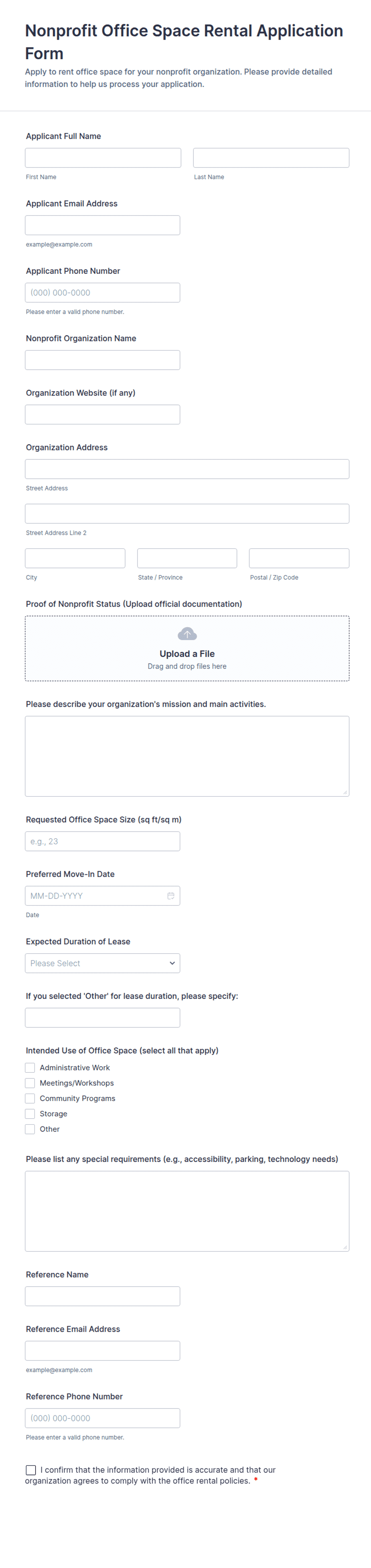 Photo inspiration: Picture Idea: Nonprofit Office Space Rental Application Form Template