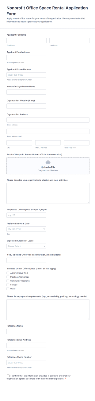 Nonprofit Office Space Rental Application Form Template