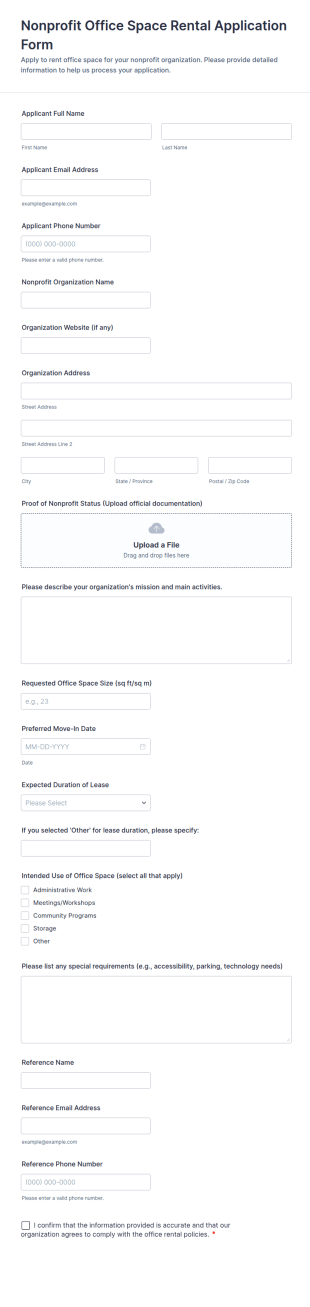 Nonprofit Office Space Rental Application Form Template