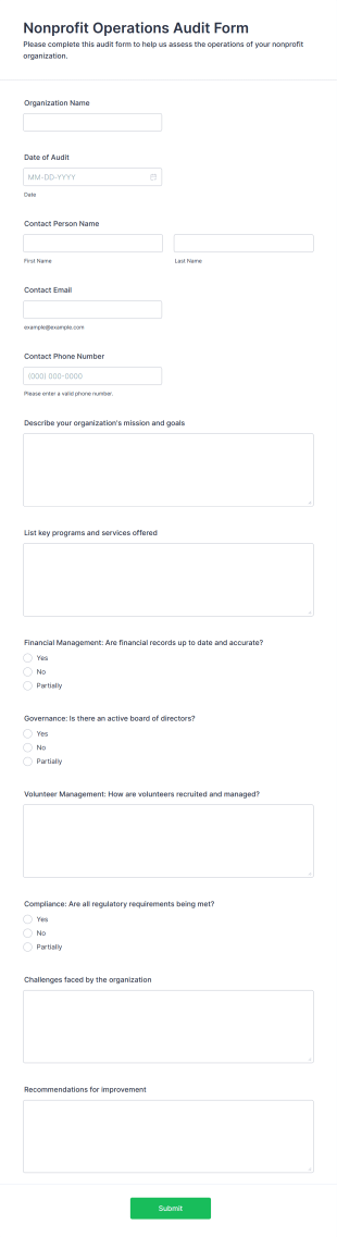 Nonprofit Operations Audit Form Template