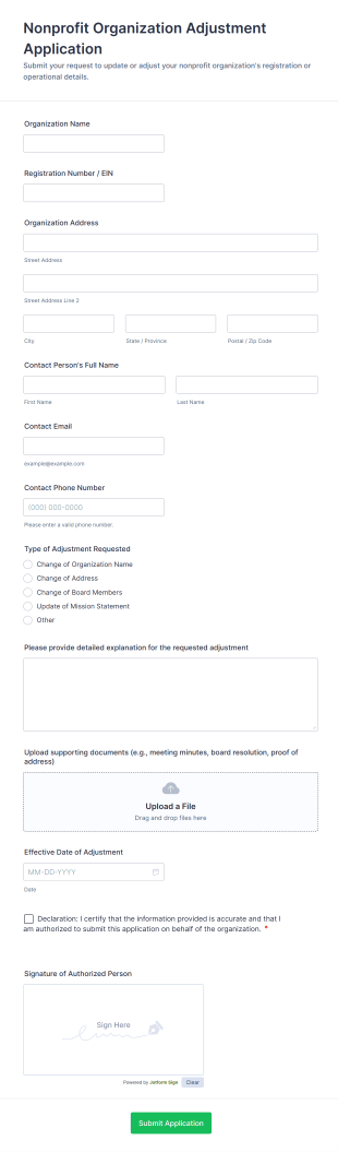 Nonprofit Organization Adjustment Application Form Template