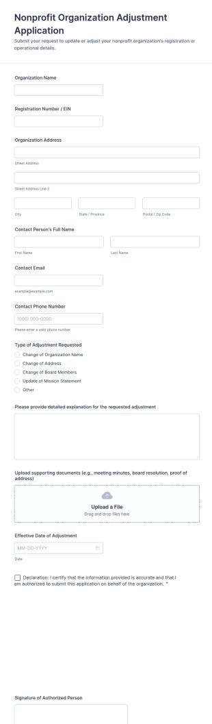 Nonprofit Organization Adjustment Application Form Template