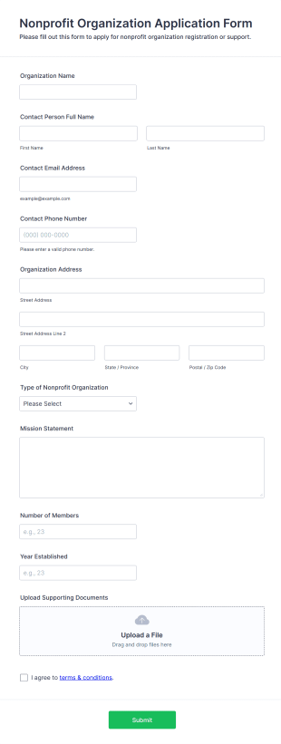 Nonprofit Organization Application Form Form Template