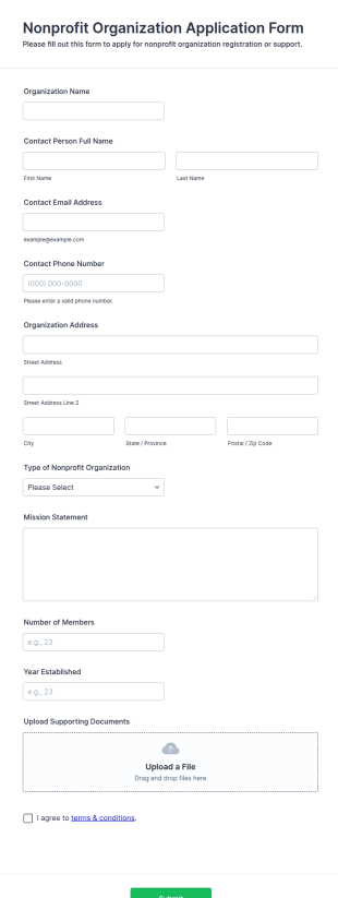 Nonprofit Organization Application Form Template
