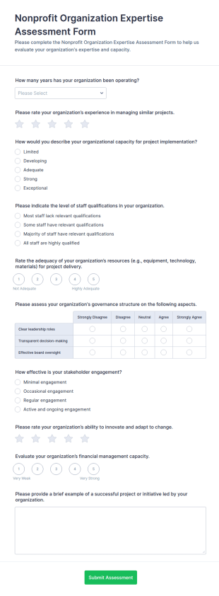 Nonprofit Organization Expertise Assessment Form Template