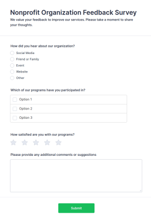 Nonprofit Organization Feedback Survey Form Template