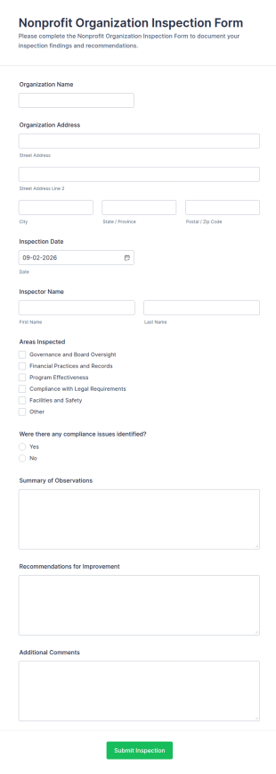 Nonprofit Organization Inspection Form Template