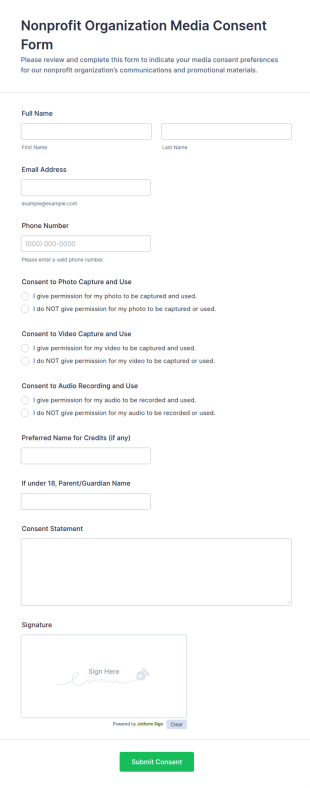 Nonprofit Organization Media Consent Form Template