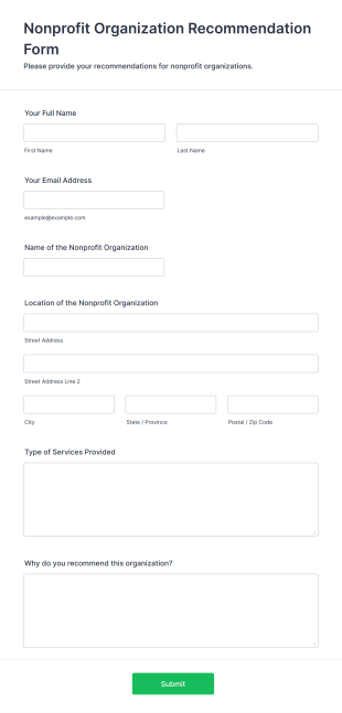 Nonprofit Organization Recommendation Form Template