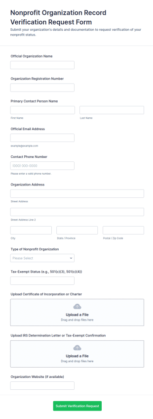 Nonprofit Organization Record Verification Request Form Template