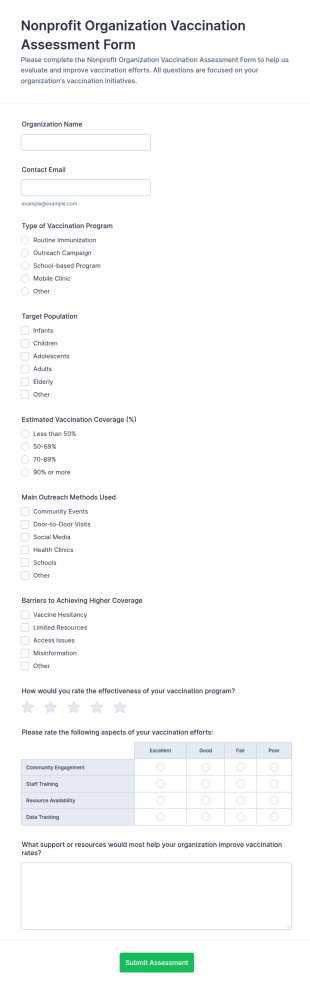 Nonprofit Organization Vaccination Assessment Form Template