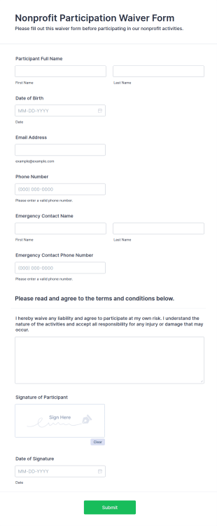 Nonprofit Participation Waiver Form Template