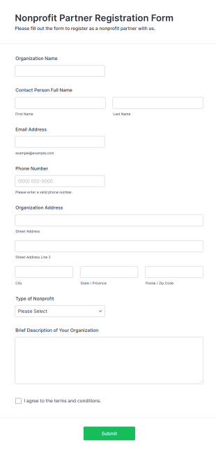 Nonprofit Partner Registration Form Template