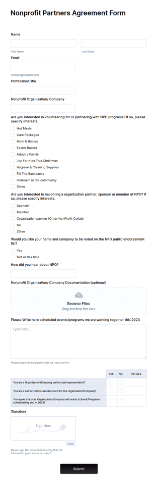 Nonprofit Partners Agreement Form Template