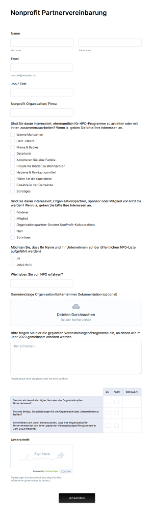 Nonprofit Partnervereinbarung Form Template