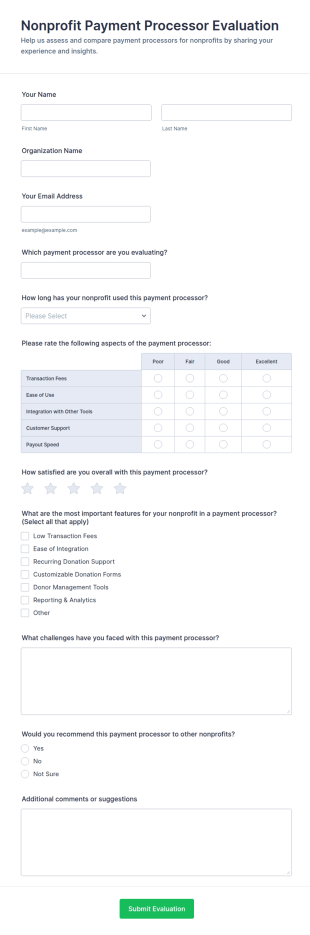 Nonprofit Payment Processor Evaluation Form Template