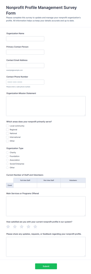 Nonprofit Profile Management Survey Form Template