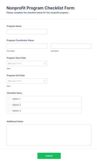 Nonprofit Program Checklist Form Template