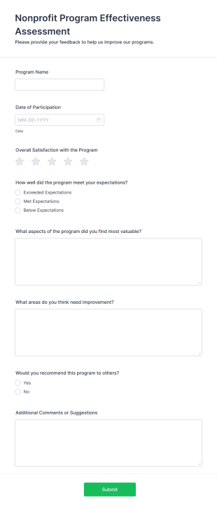 Nonprofit Program Effectiveness Assessment Form Template